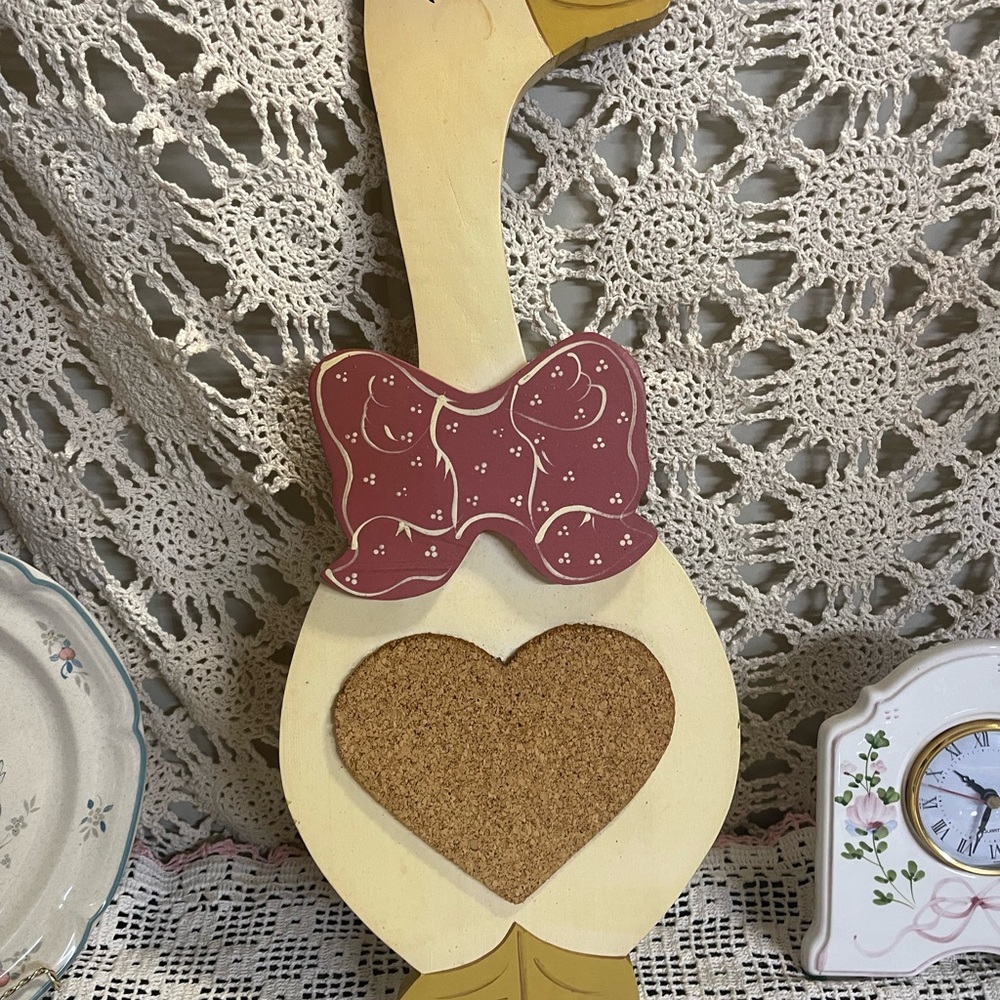 Wooden Goose Wall Decor with Pink Bow and Cork Heart